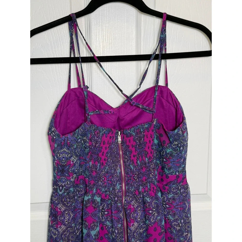American Eagle Maxi Dress‎ Women Medium Purple Paisley Boho Smocked Back Chiffon